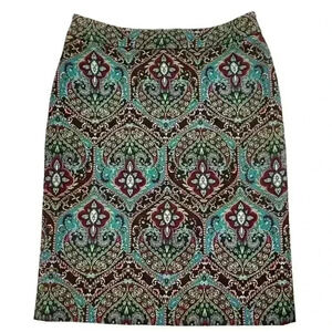 Talbots Women's Teal/Purple Paisley Pencil Skirt SIZE-8